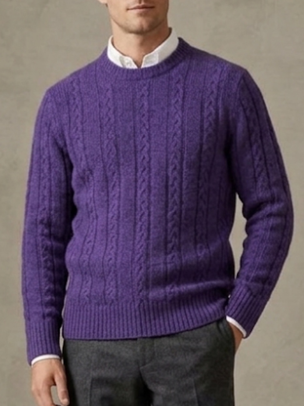 Uncommon Man Sheatland Wool Cable Knit Crew Sweater S Purple Scotland Preppy